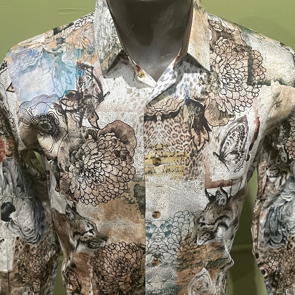 Barabas shirt button stone modern fit lion/floral print - Picture 2 of 5
